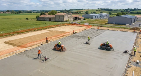 Site de finition du grenier dans la phase d'épandage et de plâtrage de la paroi sèche avant la criblure